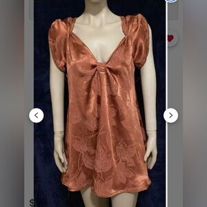 Vintage Caramel Satin Brocade Trapeze Mini Dress Olivia Bis (Bis & Beau) Small